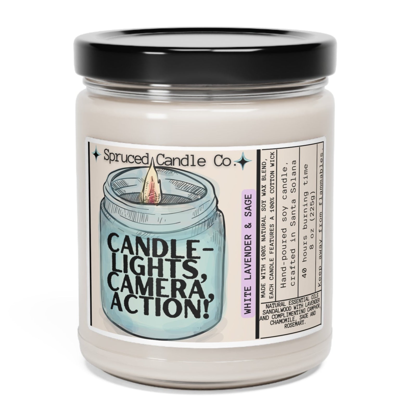Lights, Camera, Action - Soy Candle, 9oz - Lavender & Sage - Spruced Roost