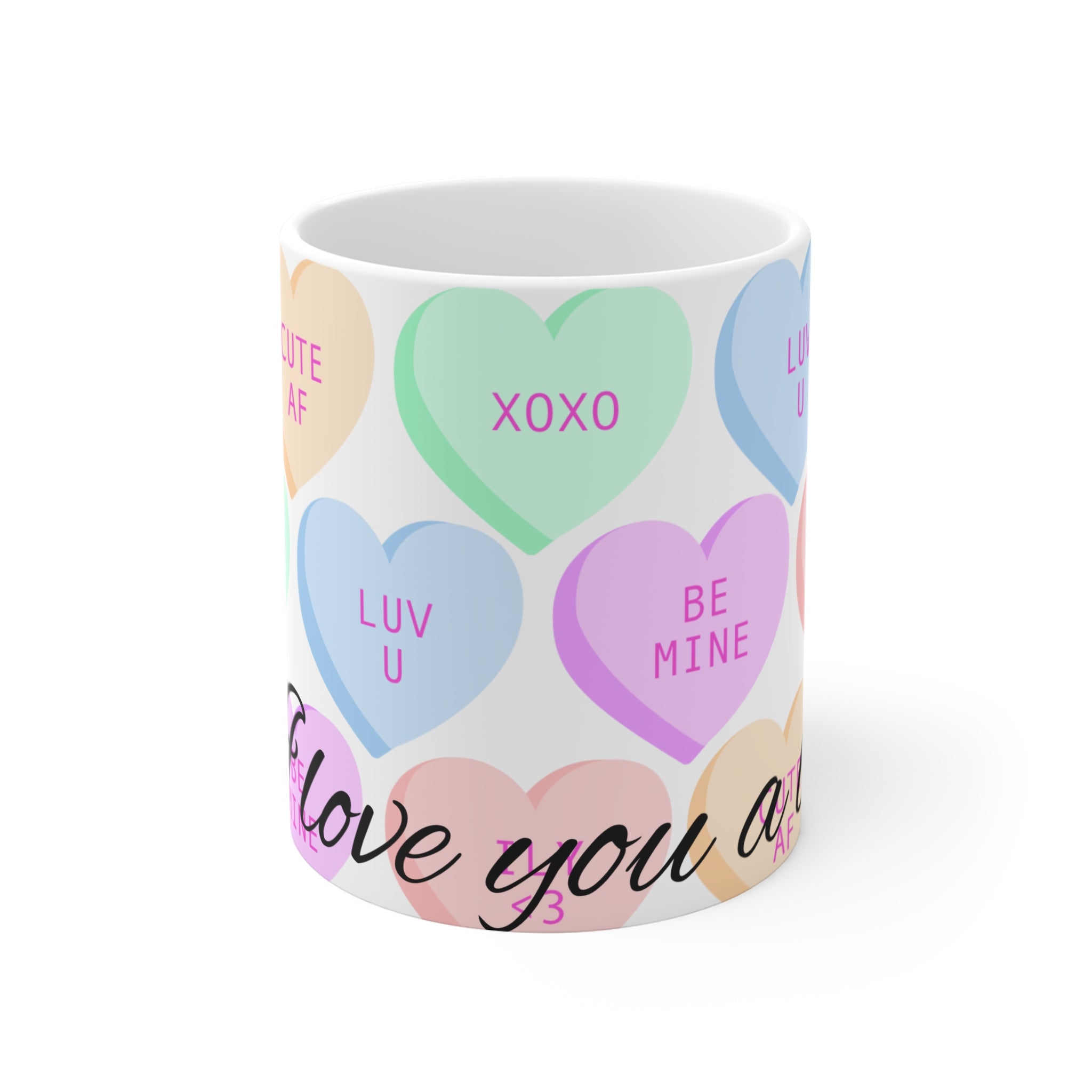 Colorful Love Hearts 11oz Mug - Perfect for Valentine's Day and Romantic Gifts