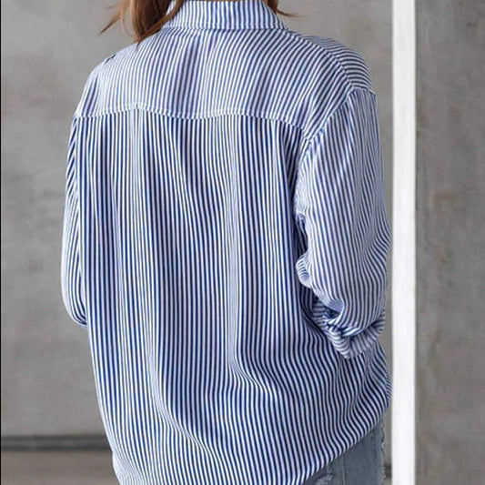 Striped Collared Neck Long Sleeve Shirt