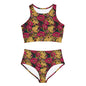 Chartreuse Pink Flowers Sporty Bikini Set (AOP)