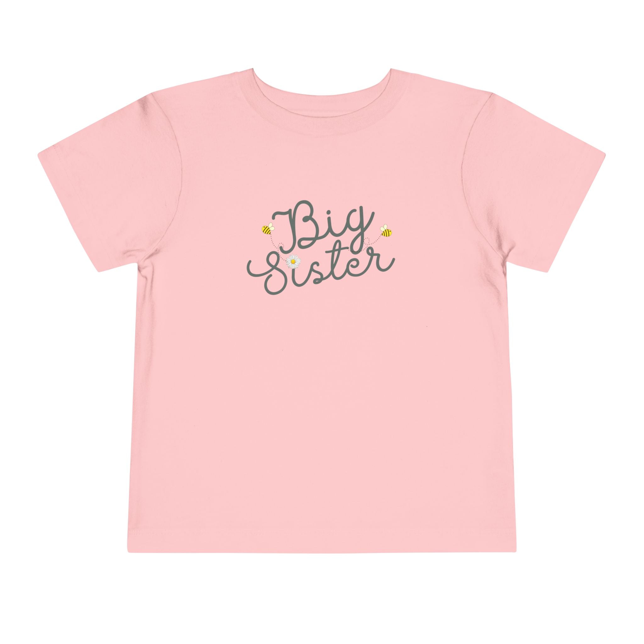Big Sister Bees & Daisy Green Cursive - Big Sister Kids' T-Shirt - 3/4-7/8