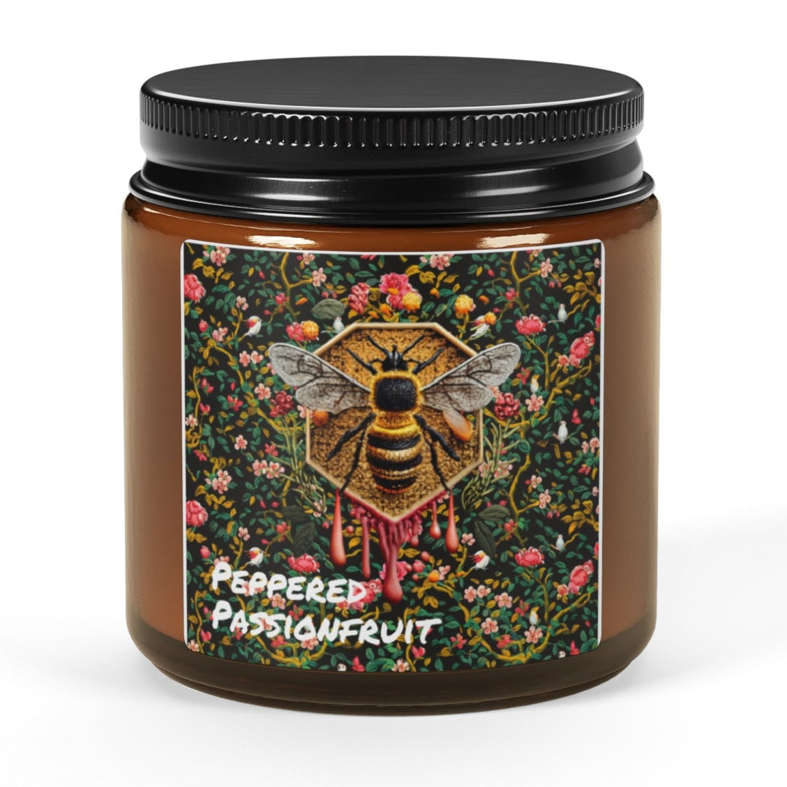 Bee Sweet Scented Soy 4oz. Candle Amber Jar - Peppered Passionfruit