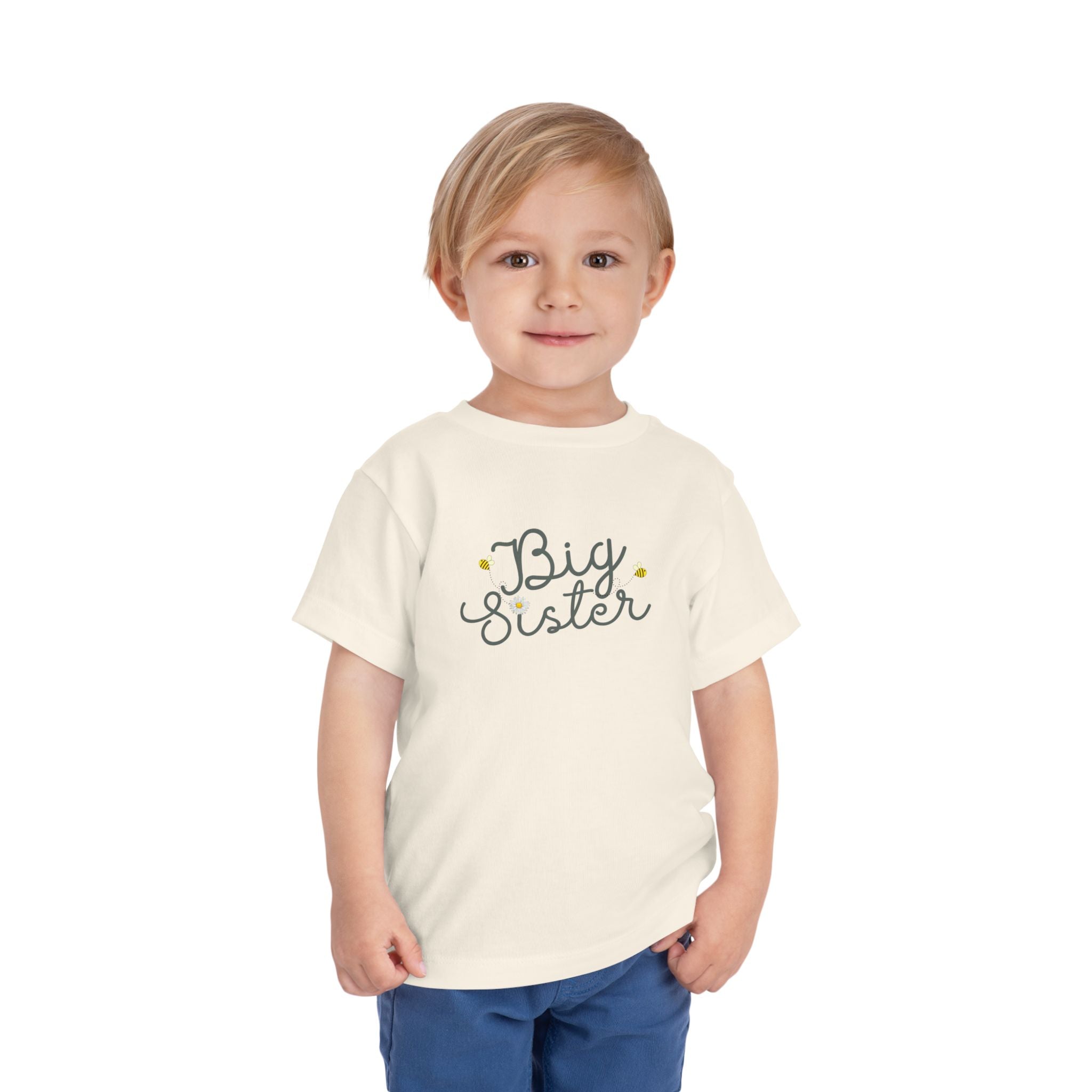 Big Sister Bees & Daisy Green Cursive - Big Sister Kids' T-Shirt - 3/4-7/8
