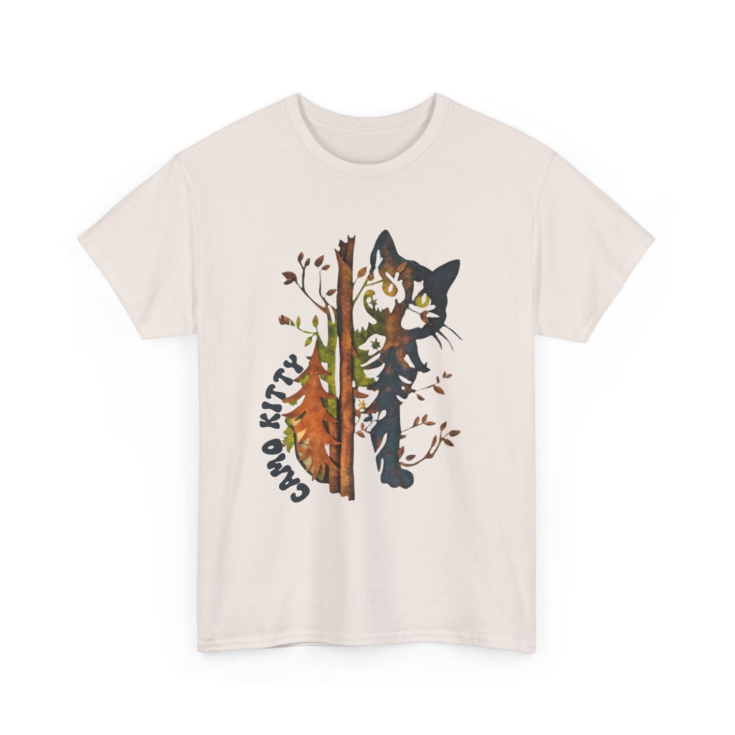 Camo Shy Kitty -Unisex Heavy Cotton Tee