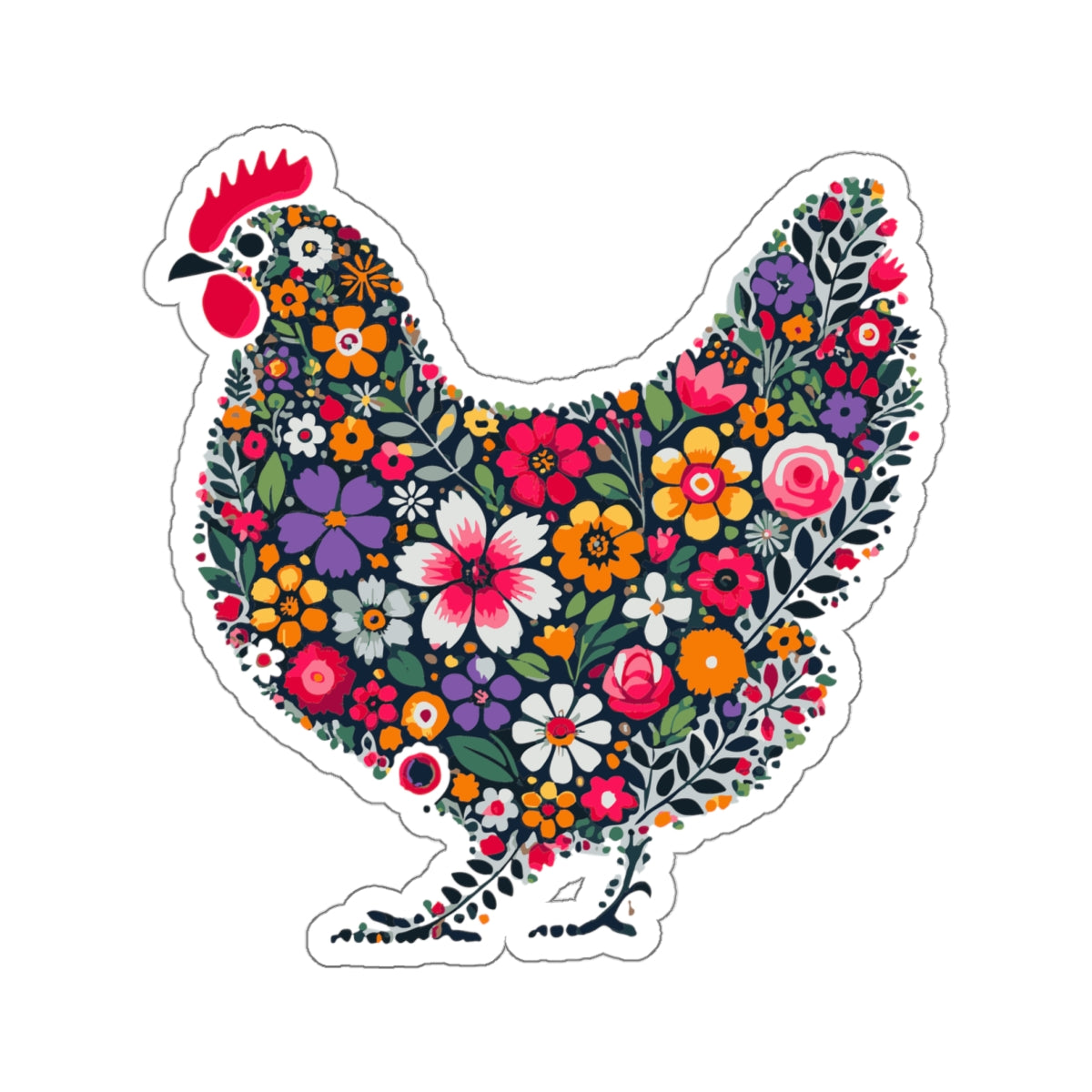 Floral Chicken Kiss-Cut Stickers