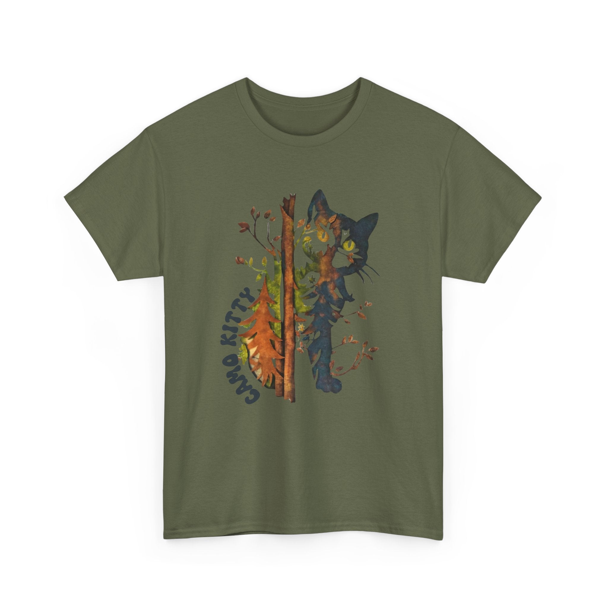 Camo Shy Kitty - Unisex Heavy Cotton Tee - Spruced Roost