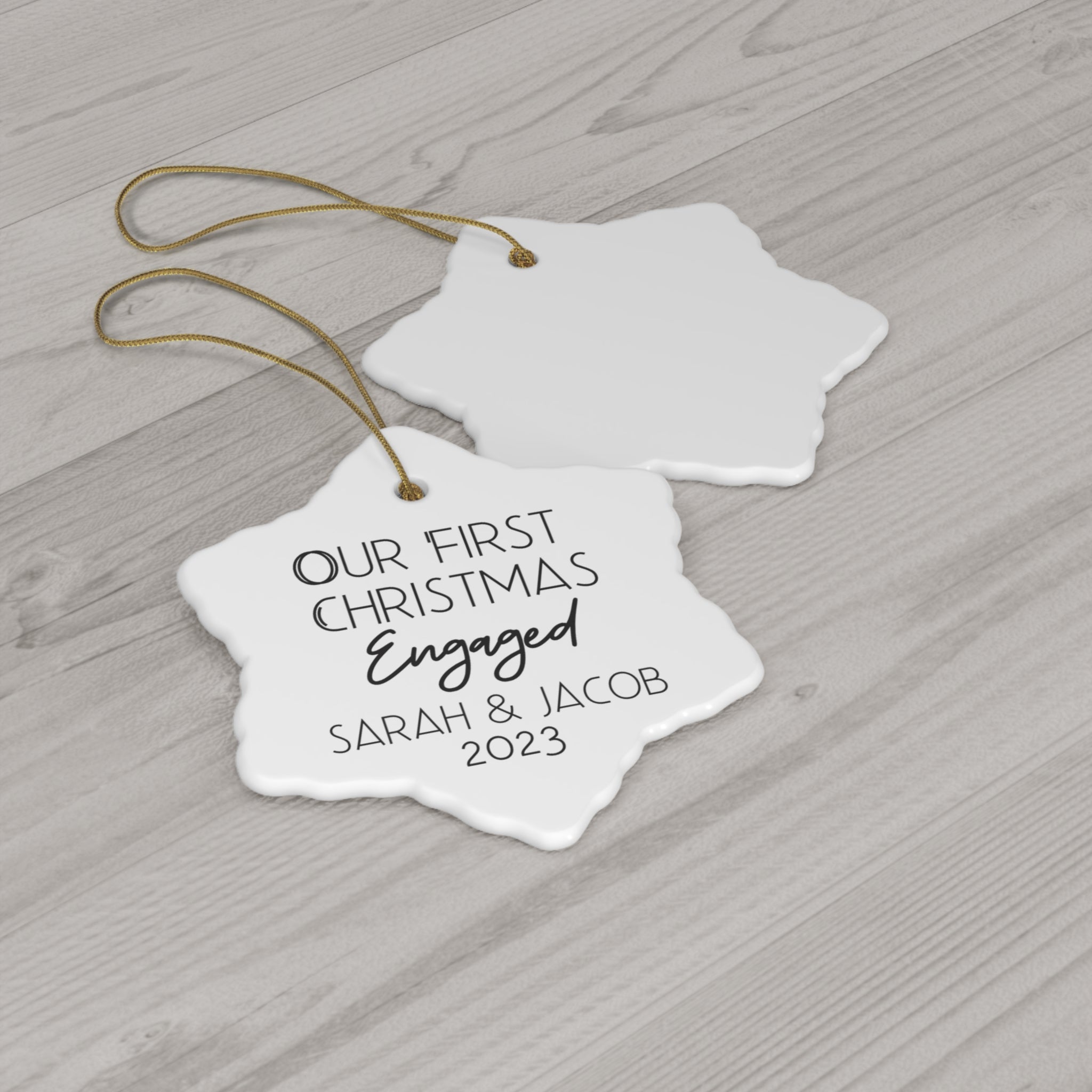 Simple First Engaged Christmas - Ceramic Ornament, 4 Shapes