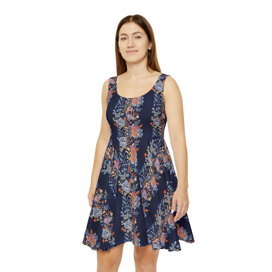 Navy Floral Stripe - Women's Skater Tank Dress (AOP)