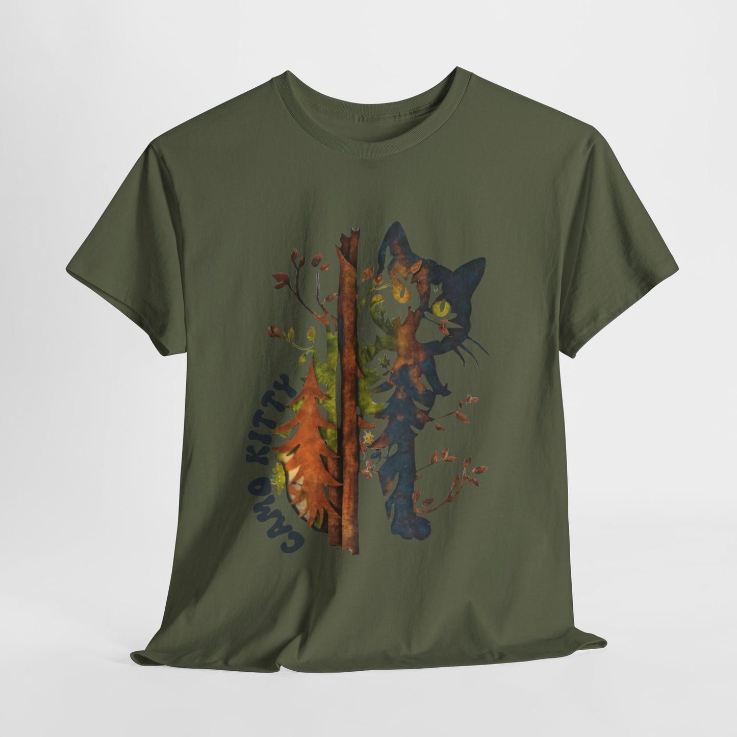 Camo Shy Kitty -Unisex Heavy Cotton Tee