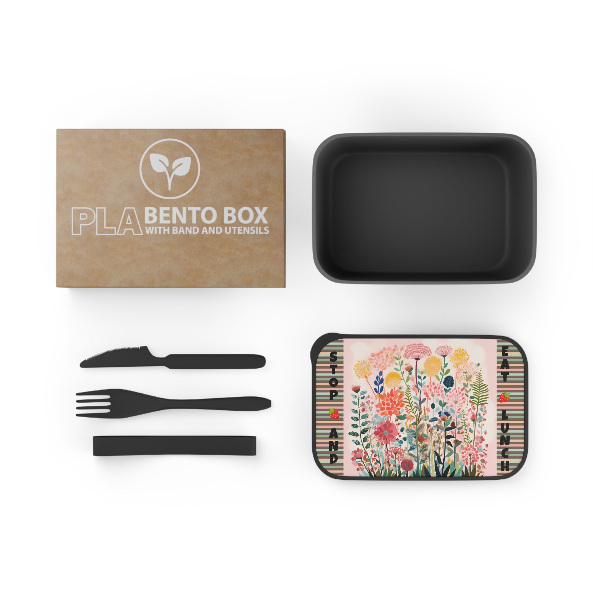 Stop and Eat PLA Bento Box with Band and Utensils