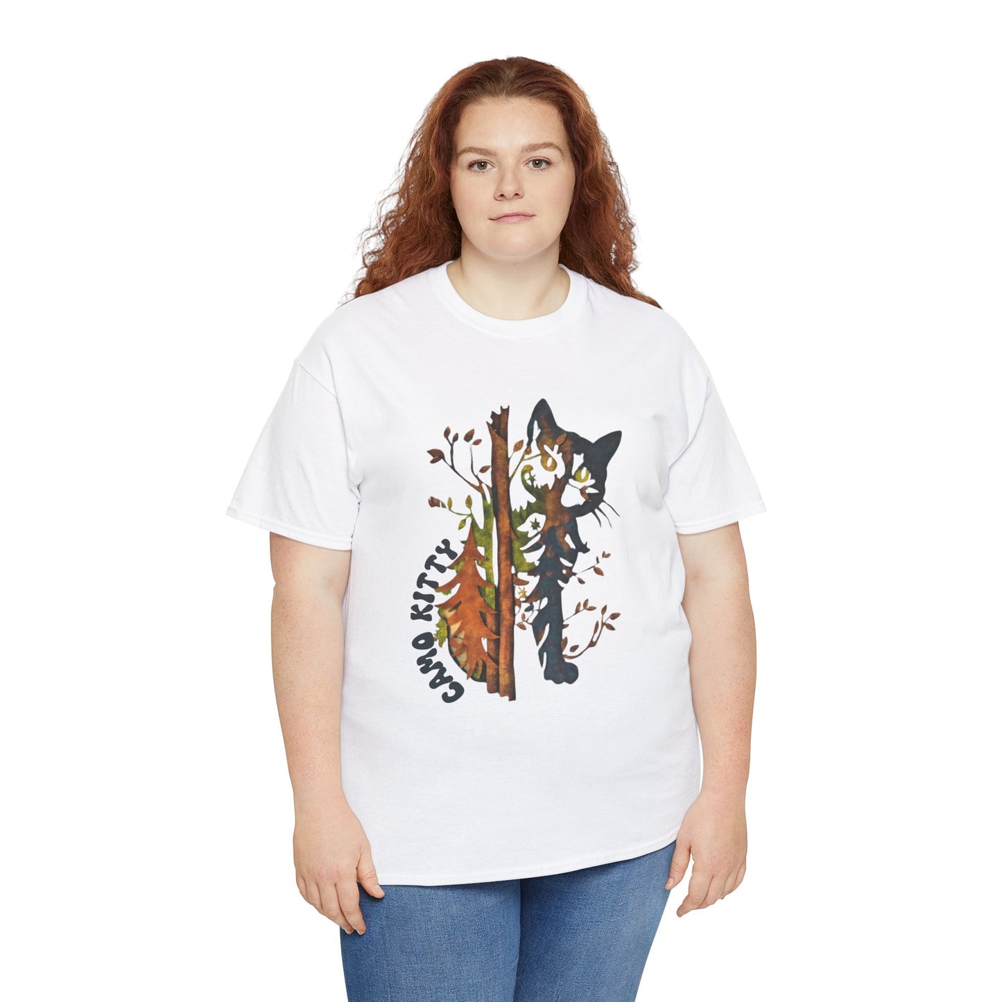 Camo Shy Kitty -Unisex Heavy Cotton Tee