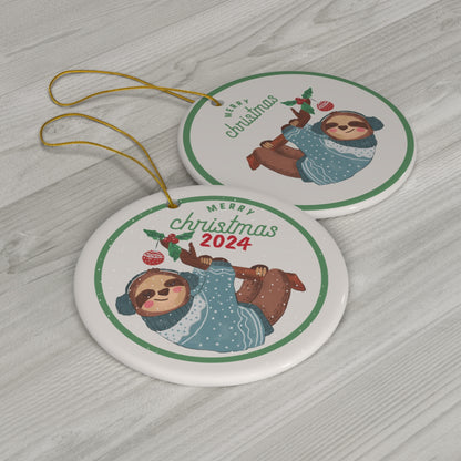 Sloth Salutations Dated Christmas Ceramic Ornament, 1-Pack