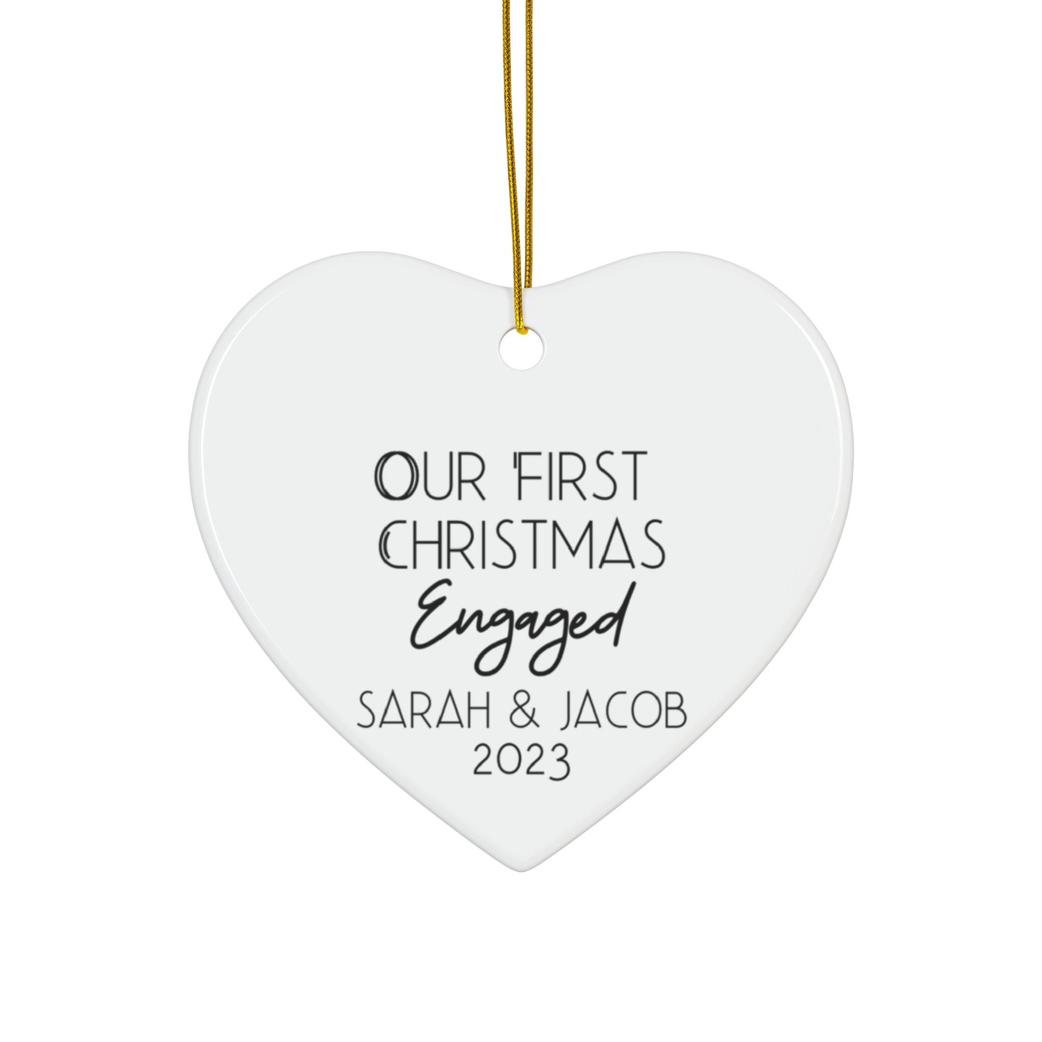 Simple First Engaged Christmas - Ceramic Ornament, 4 Shapes