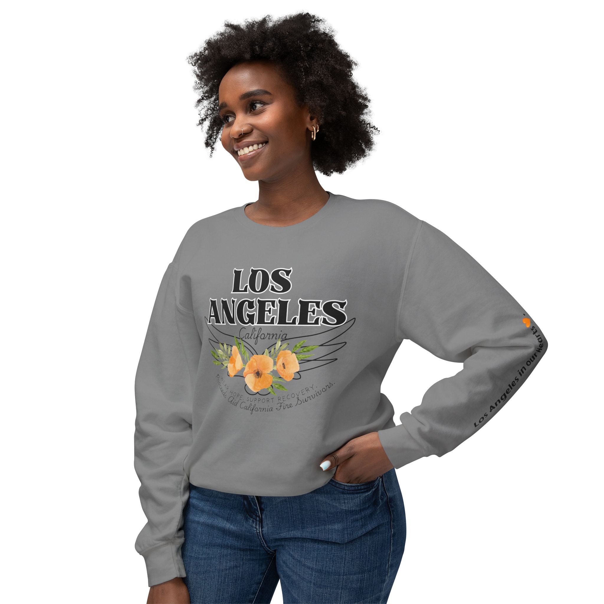 Fundraiser:  Los Angeles Unisex Lightweight Crewneck Sweatshirt - California Floral Design