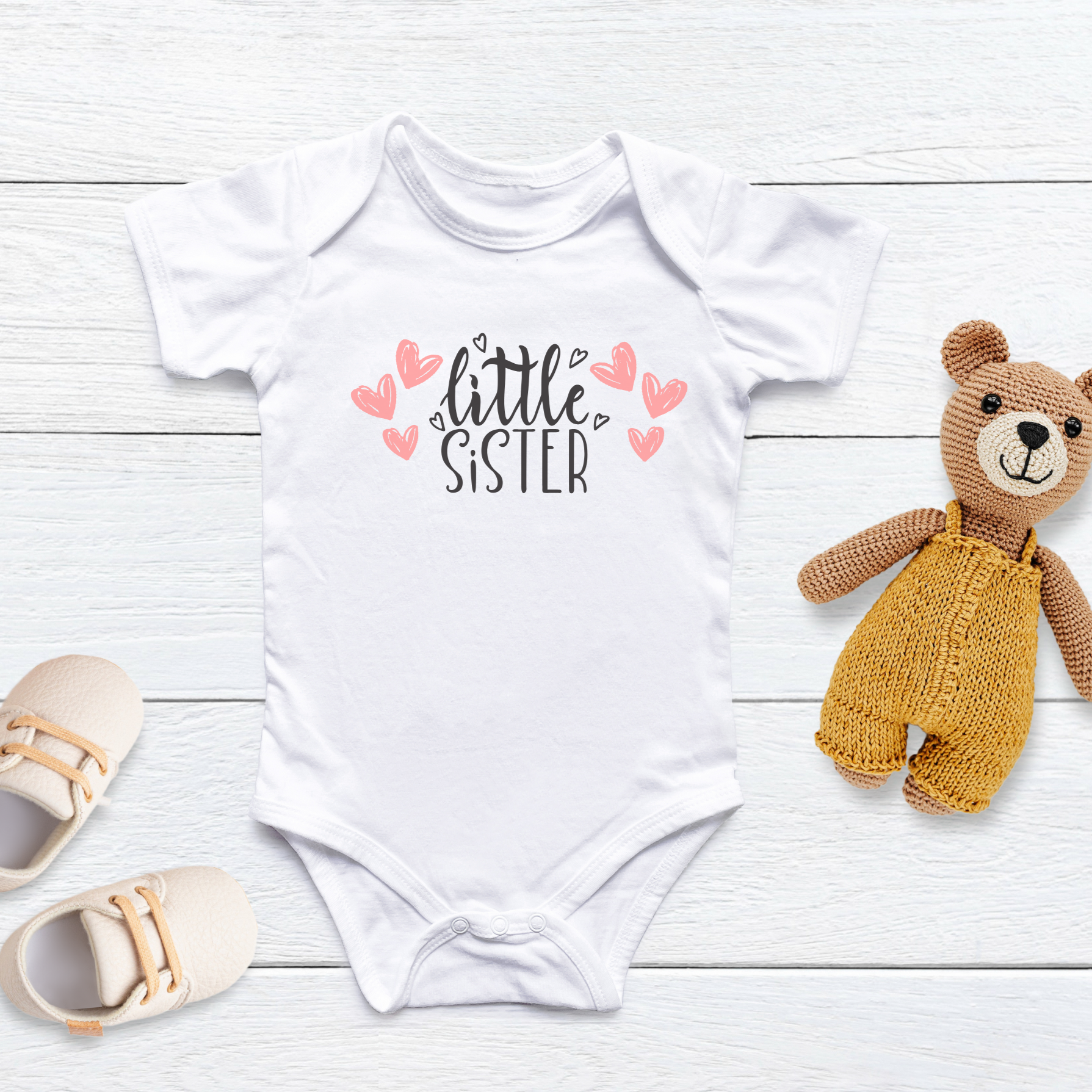 "Little Sister Hearts" - Cute Infant Bodysuit