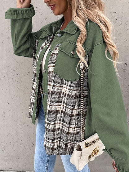 Plaid Button Up Dropped Shoulder Jacket