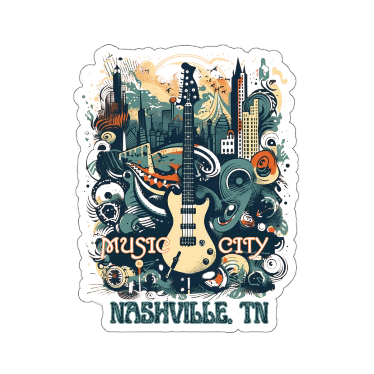 Nashville, Tennessee Music City Kiss-Cut Stickers