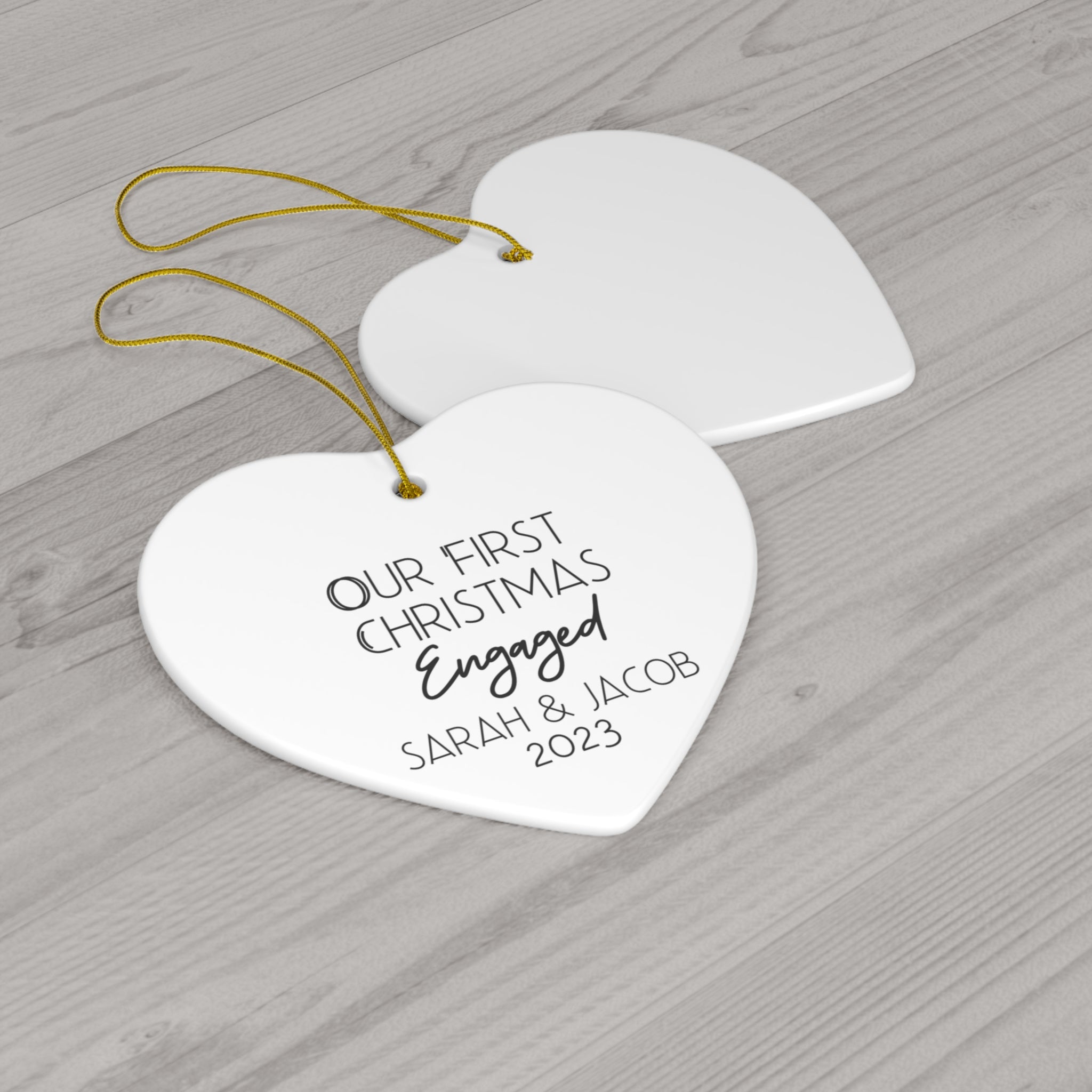 Simple First Engaged Christmas - Ceramic Ornament, 4 Shapes