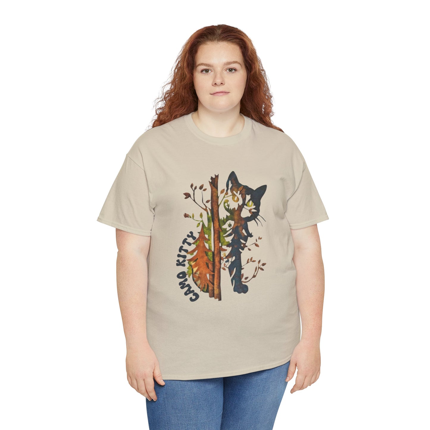 Camo Shy Kitty -Unisex Heavy Cotton Tee