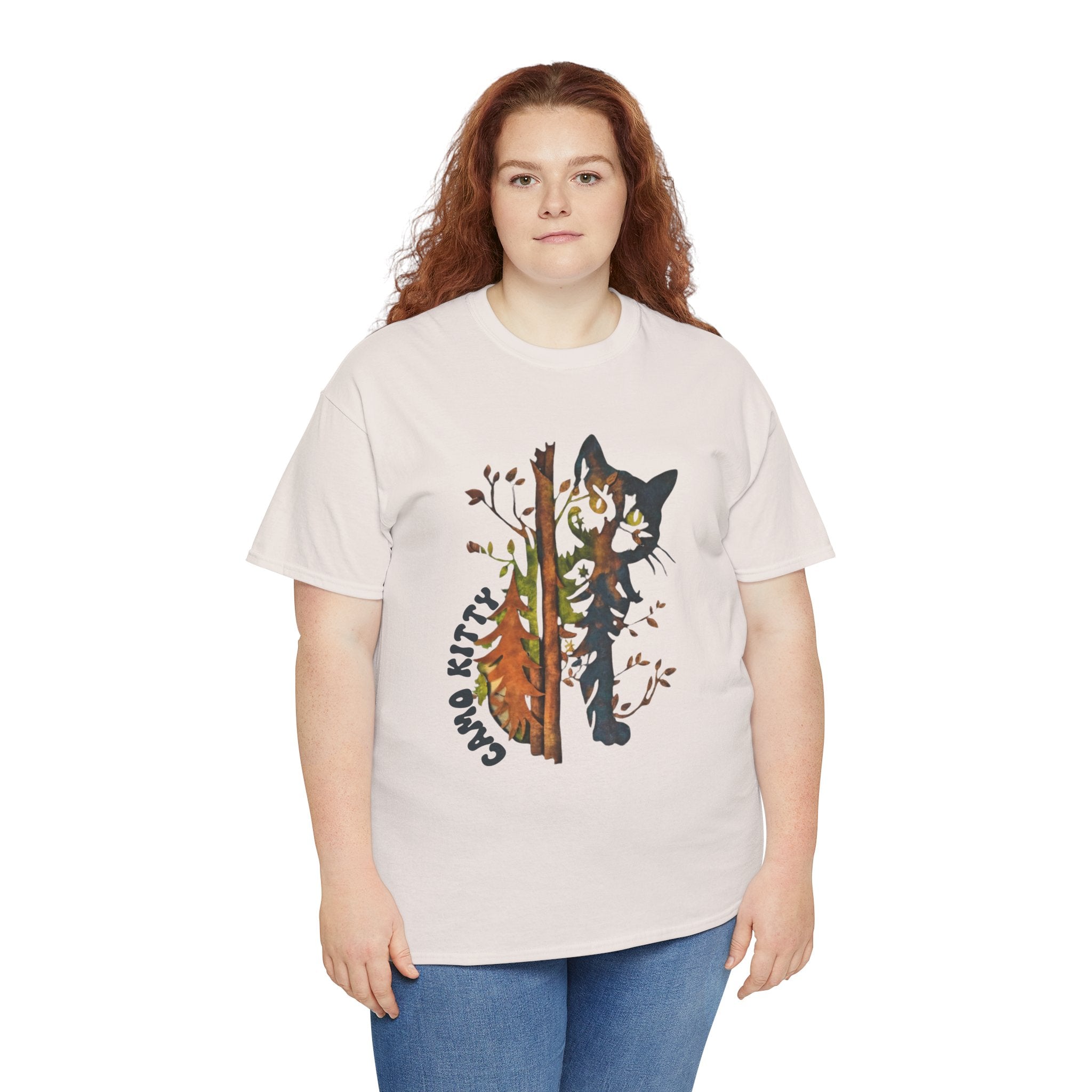 Camo Shy Kitty - Unisex Heavy Cotton Tee