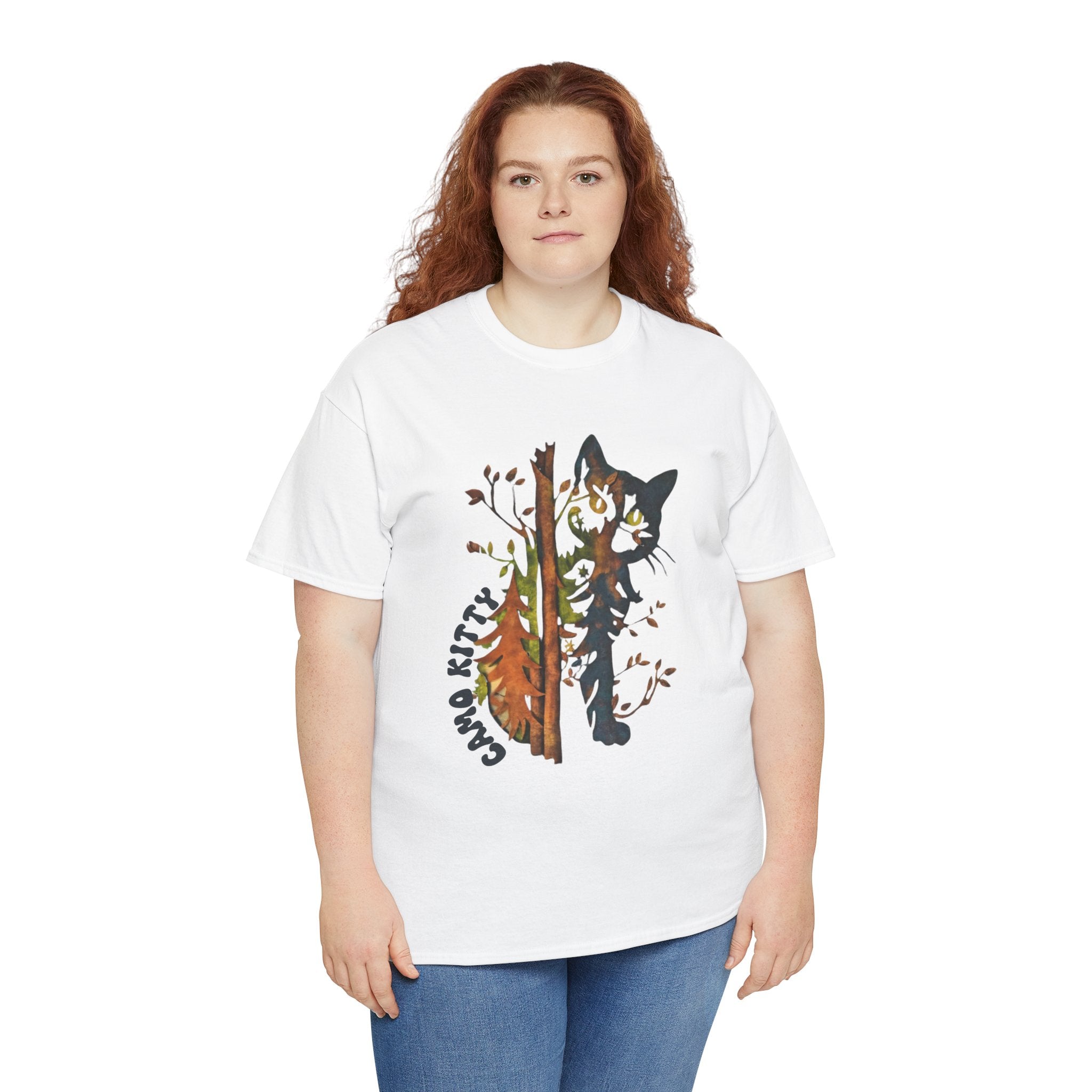 Camo Shy Kitty - Unisex Heavy Cotton Tee