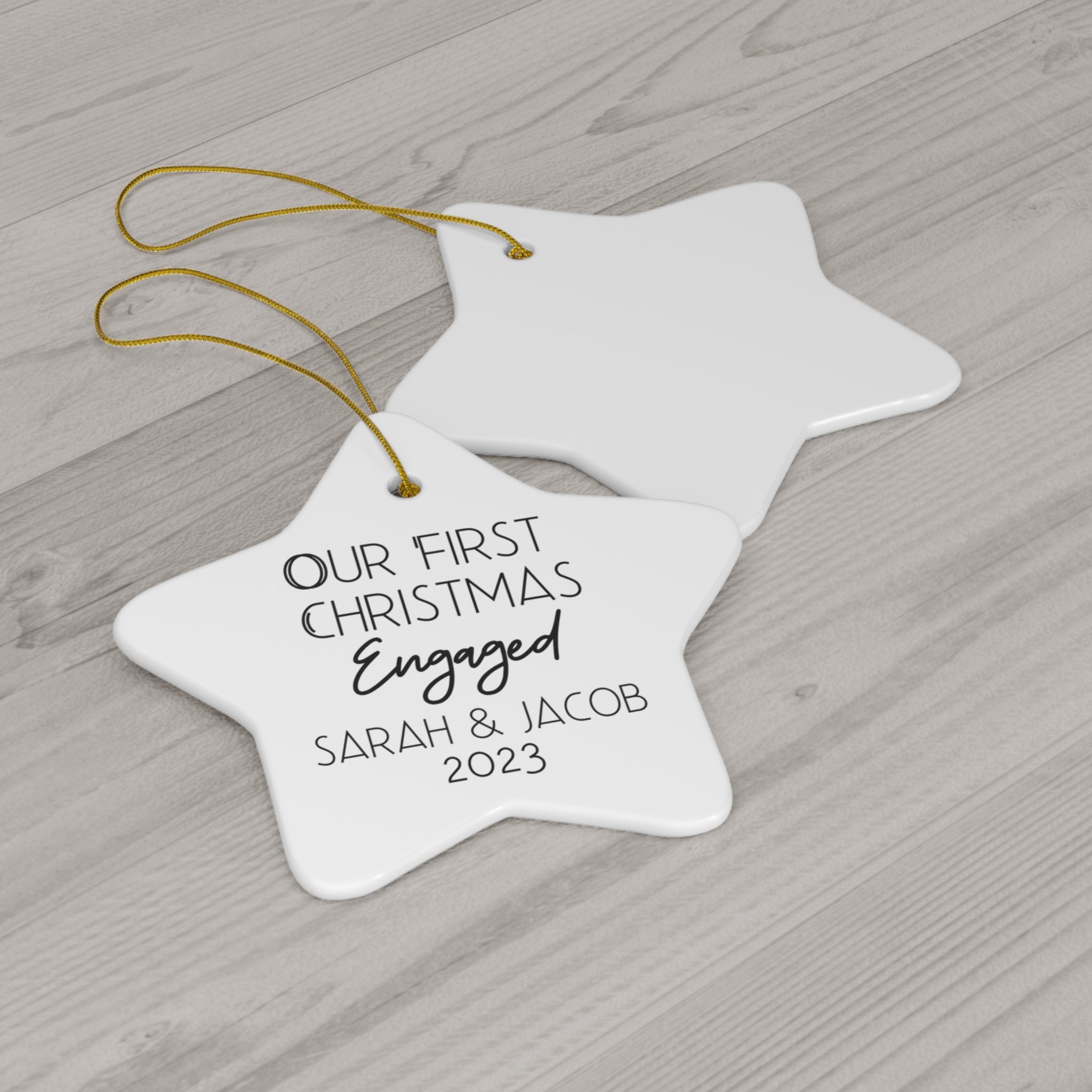 Simple First Engaged Christmas - Ceramic Ornament, 4 Shapes