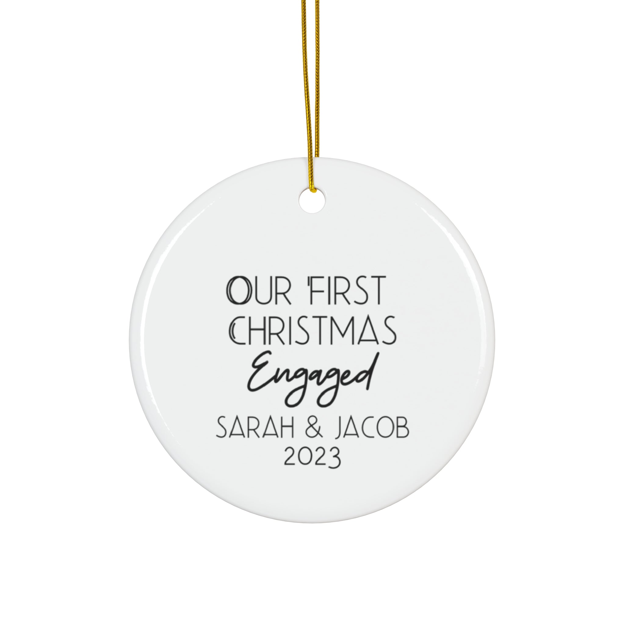 Simple First Engaged Christmas - Ceramic Ornament, 4 Shapes