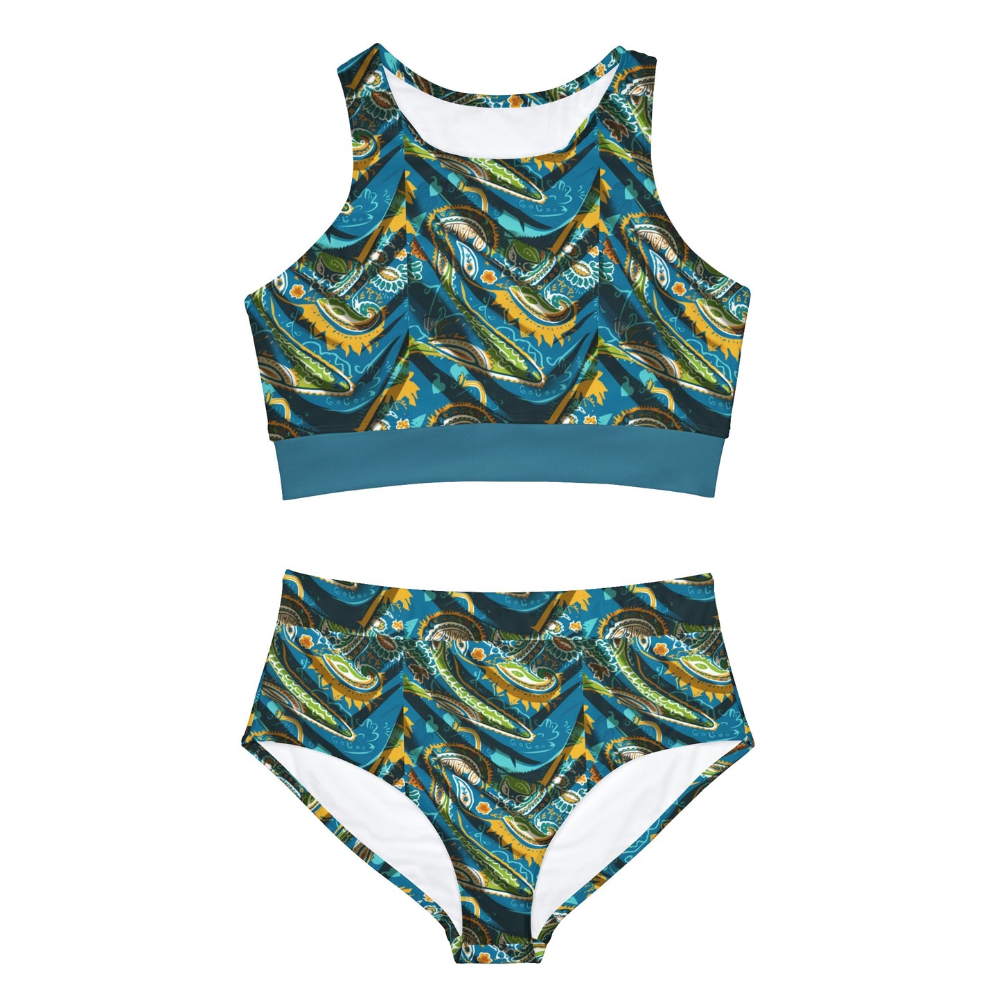 Paisley Teal Sporty Bikini Set (AOP)
