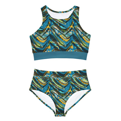 Paisley Teal Sporty Bikini Set (AOP)
