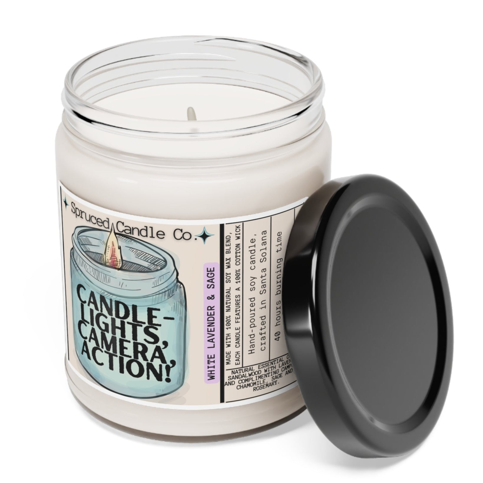 Lights, Camera, Action - Soy Candle, 9oz - Lavender & Sage - Spruced Roost