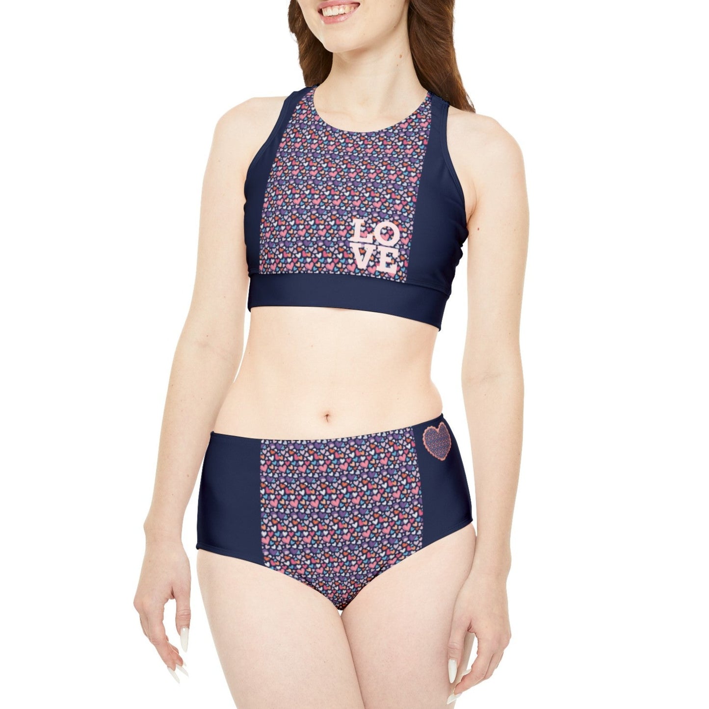 Love Up-Hearted Sporty Bikini Set (AOP)