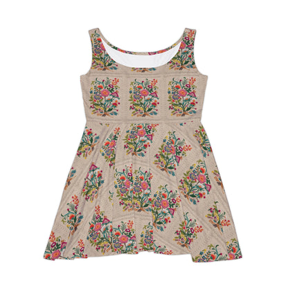 Tan Flowers detail - Women's Skater Tank Dress (AOP)