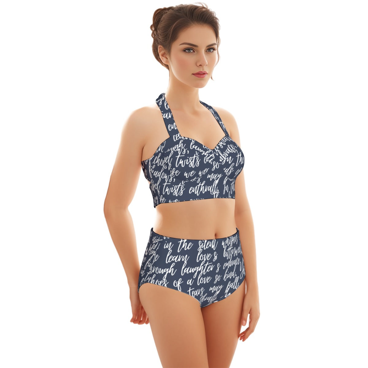 Love Story Women's Swimsuit Set With Halter AOP