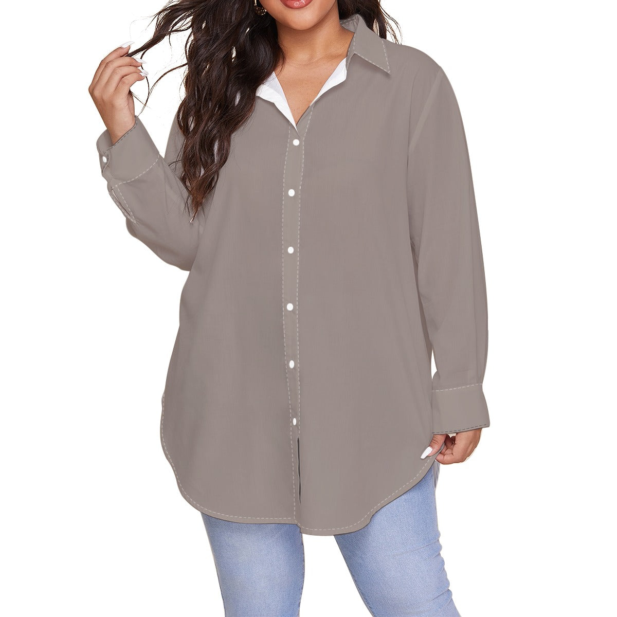 Gris Greige Women's Shirt (Plus Size) AOP