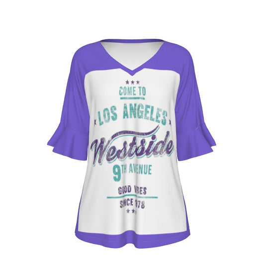 Westside Los Angeles V-neck Women's T-shirt With Bell Sleeve