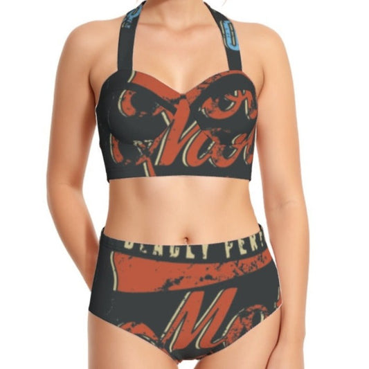 Terra Isla Print Women's Swimsuit Set With Halter