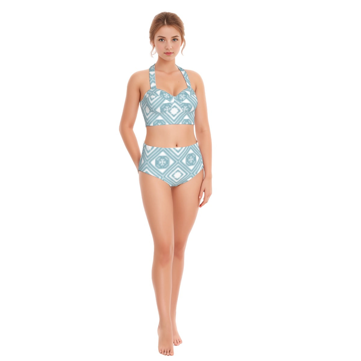 Blue Ecru Women's Swimsuit Set With Halter