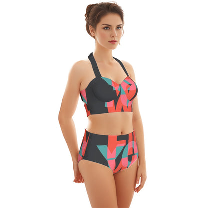 Win & Fin Print Women's Swimsuit Set With Halter