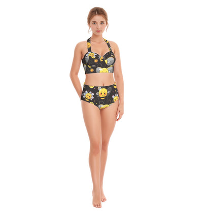 Bee Happy Women's Swimsuit Set With Halter