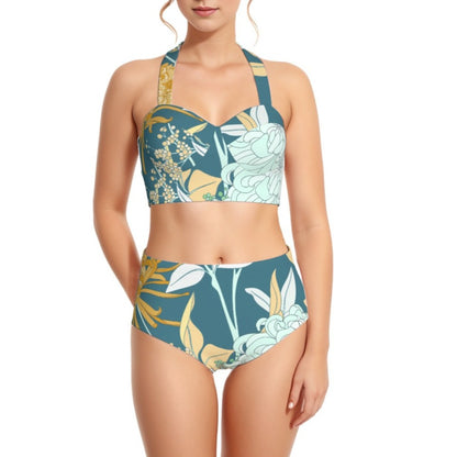 Foliage Women's Swimsuit Set With Halter