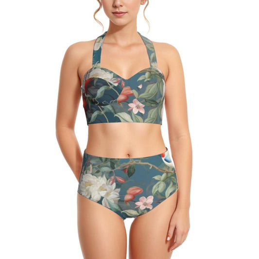 Lake Peony Blooms Women's Swimsuit Set With Halter