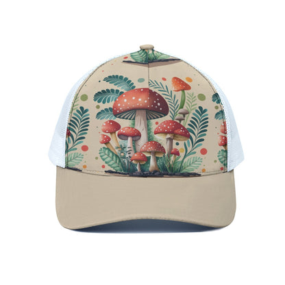 Mad About Mushrooms Trucker Hat With White Half-mesh