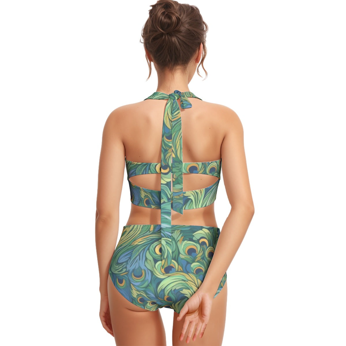 Peacock Plumes Women's Swimsuit Set With Halter