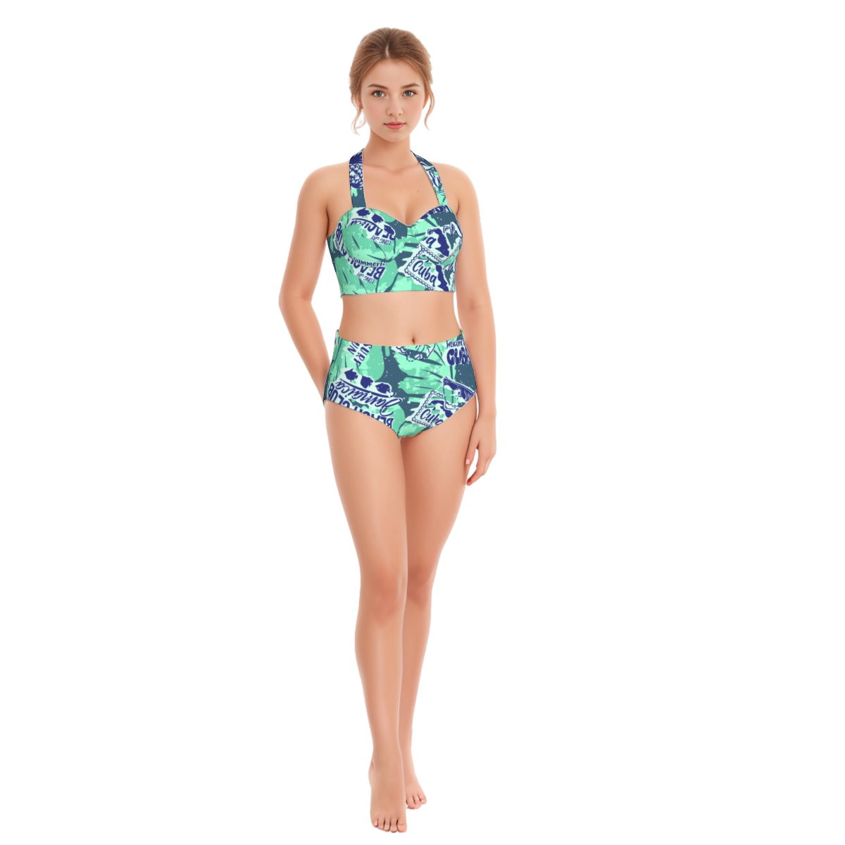 Beach Club Women's Swimsuit Set With Halter