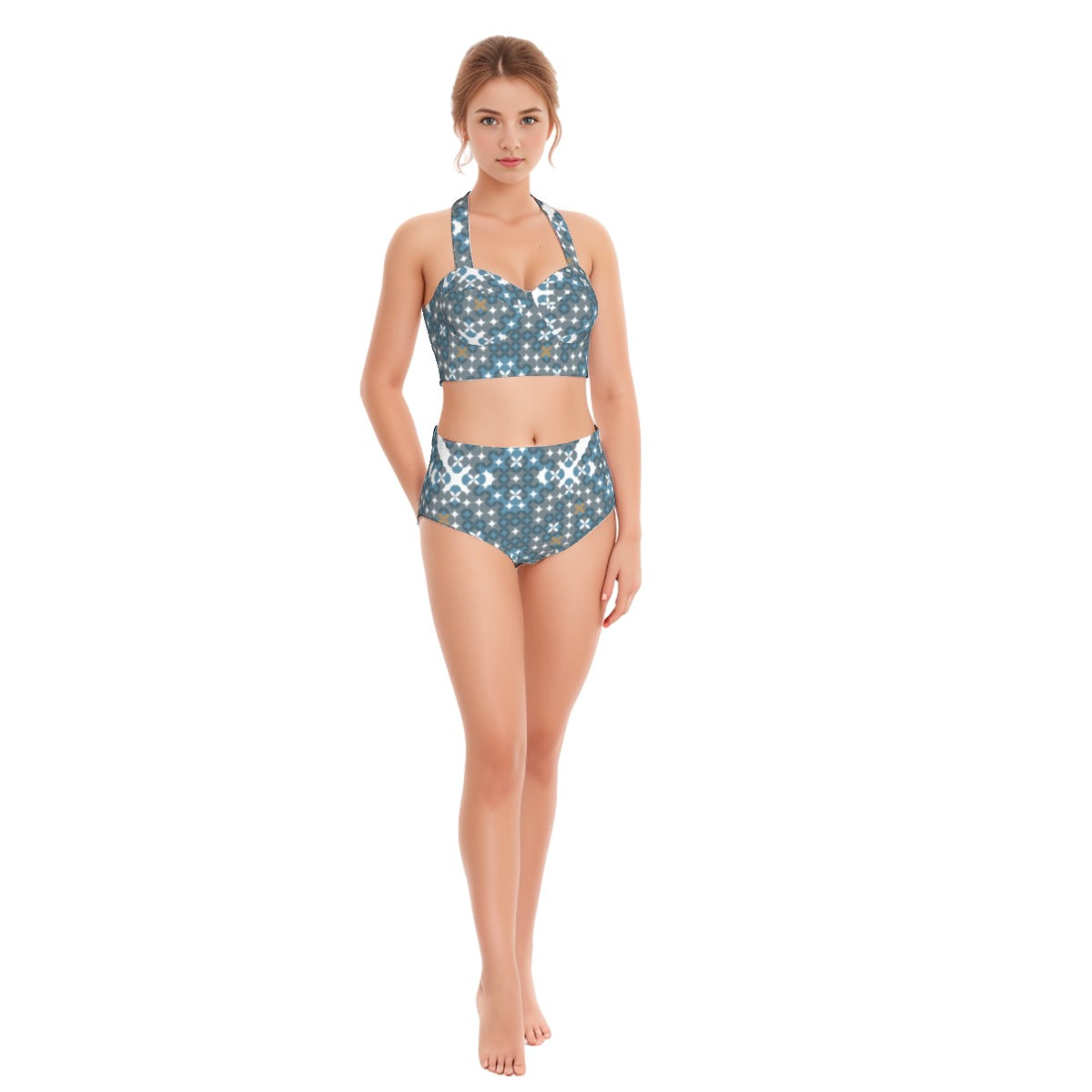 Blue stars Print Women's Swimsuit Set With Halter