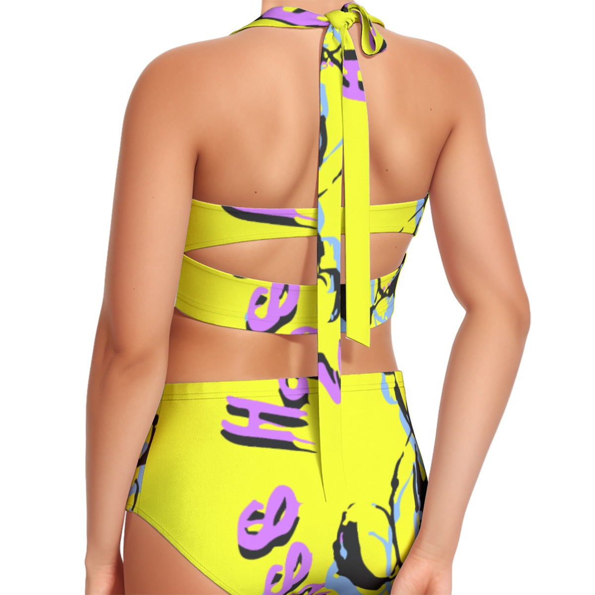 Yellow Hues Women's Swimsuit Set With Halter