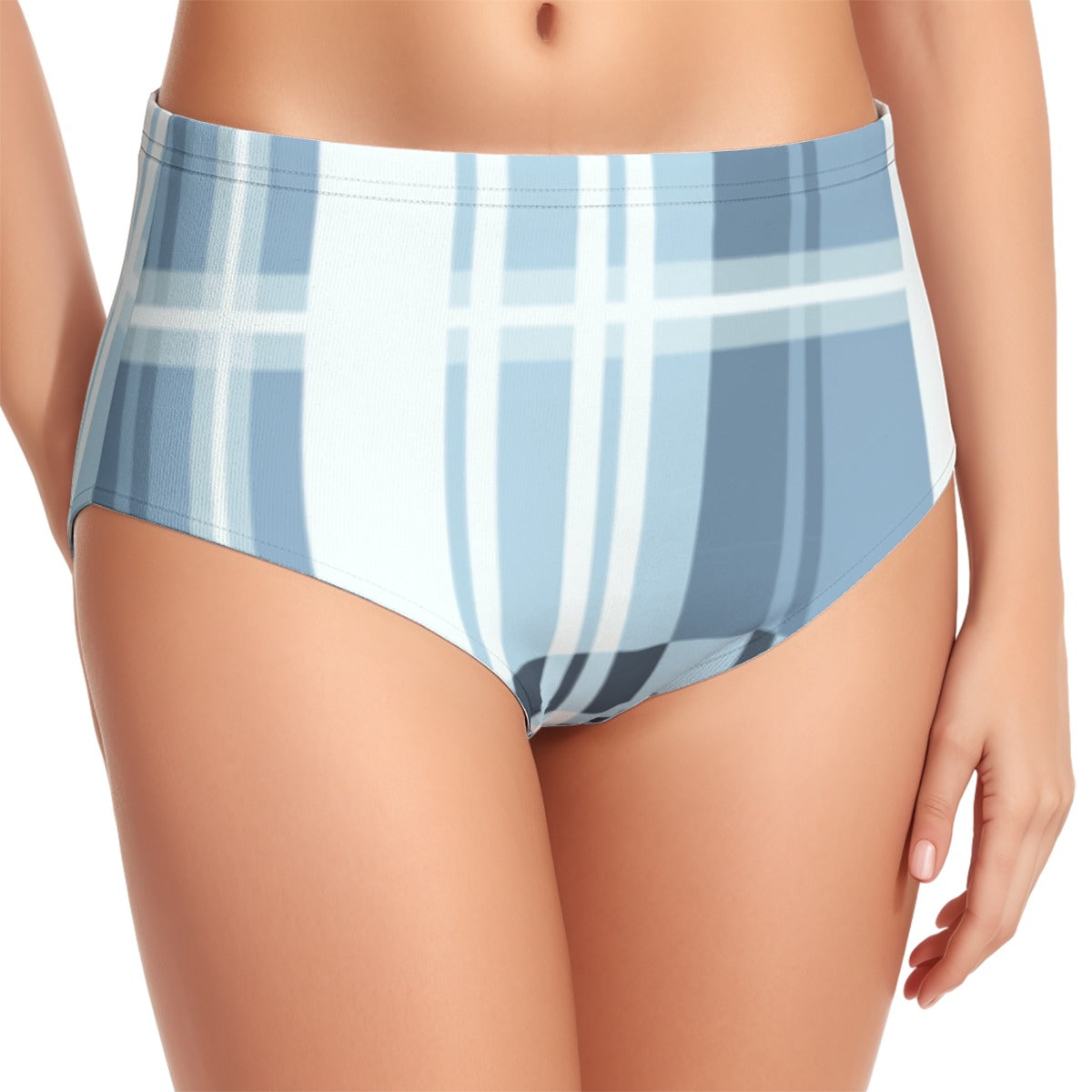 Blue Plaid Women's Swimsuit Set With Halter