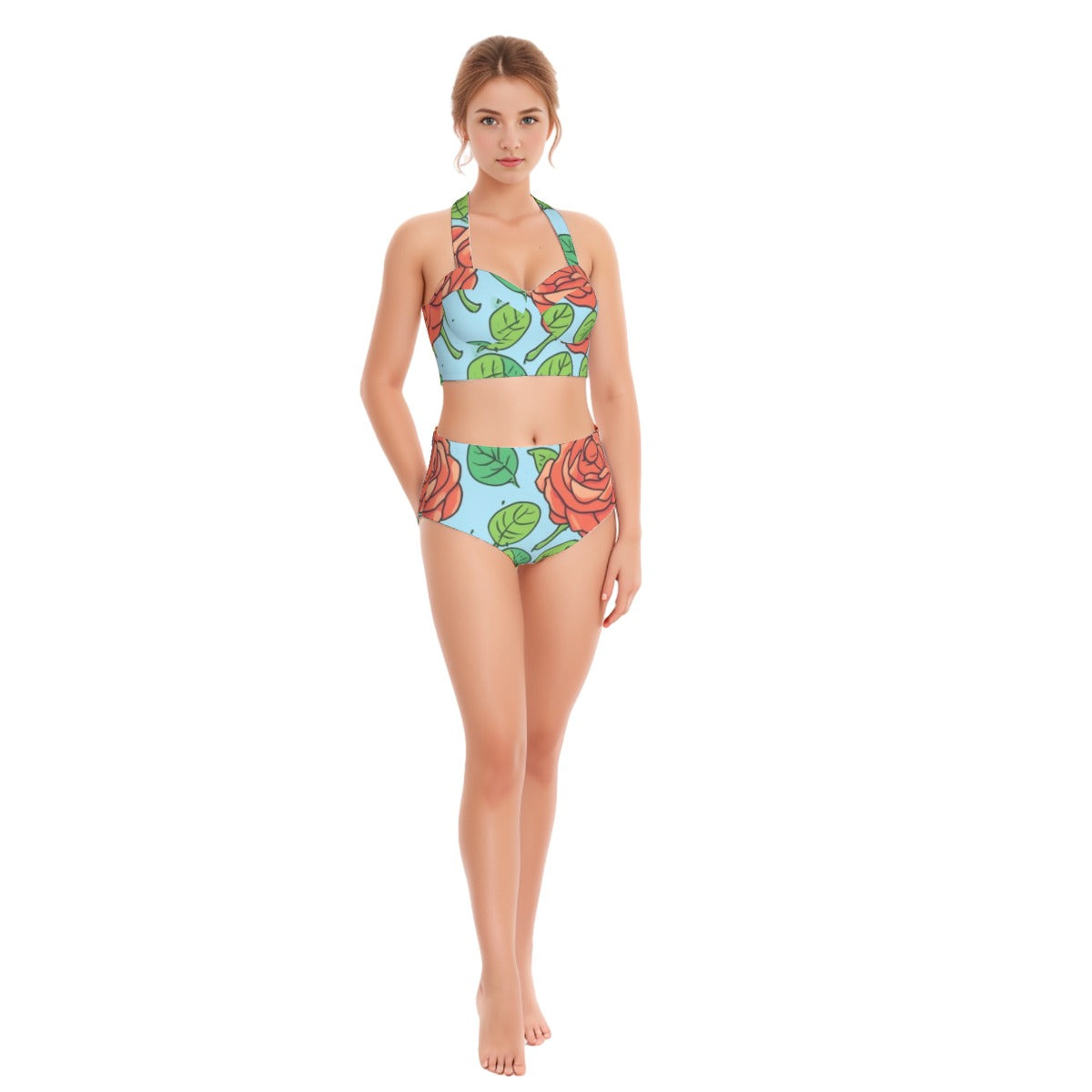 Rose' Roses Women's Swimsuit Set With Halter