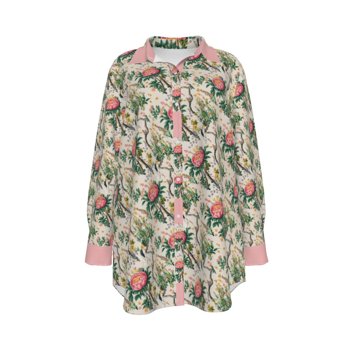 Pink Peony Women's Shirt With Long Sleeve(Plus Size)