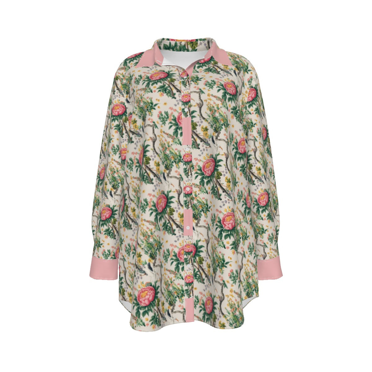 Pink Peony Women's Shirt With Long Sleeve(Plus Size) - Spruced Roost